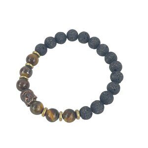 Buddha Copper Lava Rock and Tiger Eye Beaded Bracelet